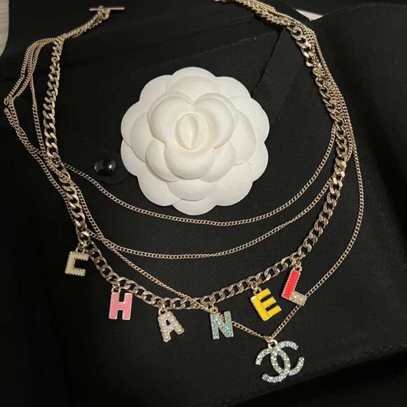 Authentic CHANEL Blue Crystal Pearl Inlaid Colored CCS Necklace - Picture 2 of 6